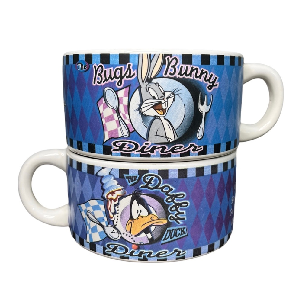 WARNER BROS Looney Tunes 1998 The Bugs Bunny and Daffy Diner Coffee/Soup Mug/Cup